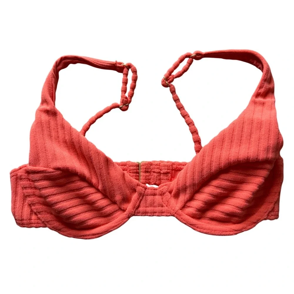 Billabong Coral Terry Underwire Bikini Top Textured Ribbed Orange Pink Small NEW